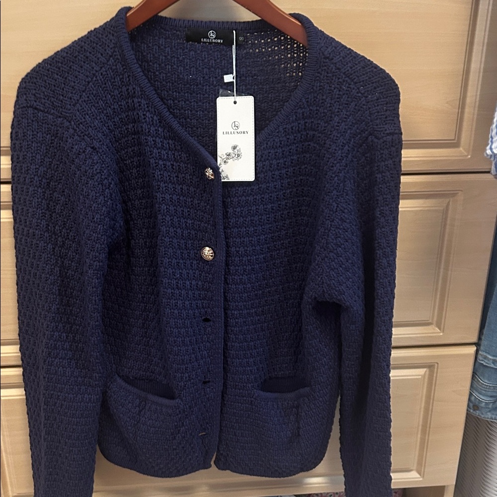 Belle Soie Navy Cardigan Sweater